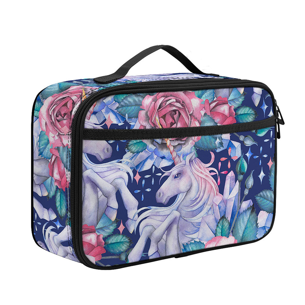 Blue Fairy Rose Unicorn Pattern Print Portable Lunch Bag