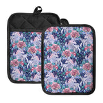 Blue Fairy Rose Unicorn Pattern Print Pot Holders With Pocket