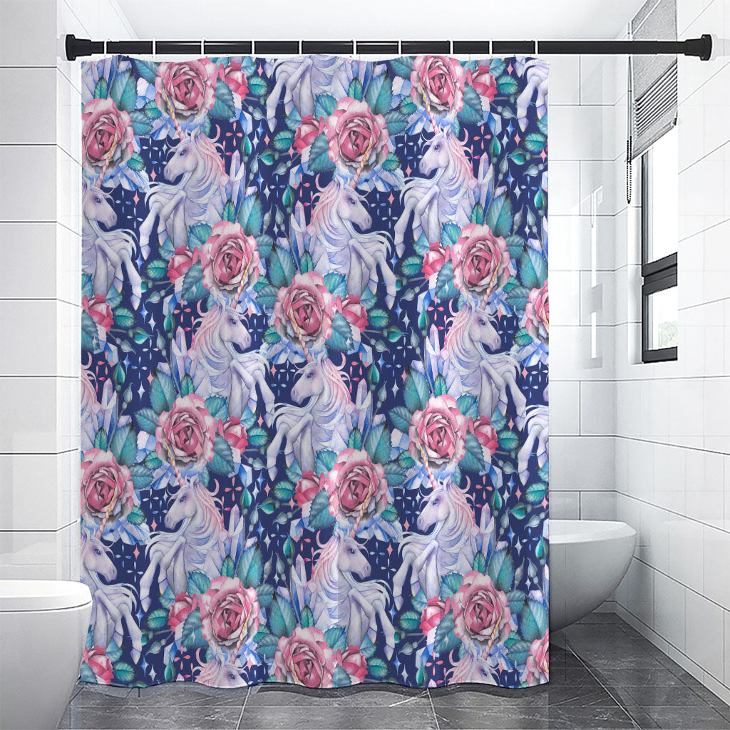 Blue Fairy Rose Unicorn Pattern Print Premium Shower Curtain