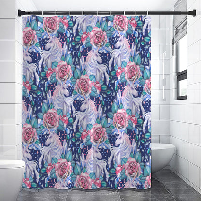 Blue Fairy Rose Unicorn Pattern Print Premium Shower Curtain