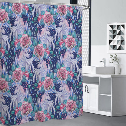 Blue Fairy Rose Unicorn Pattern Print Premium Shower Curtain