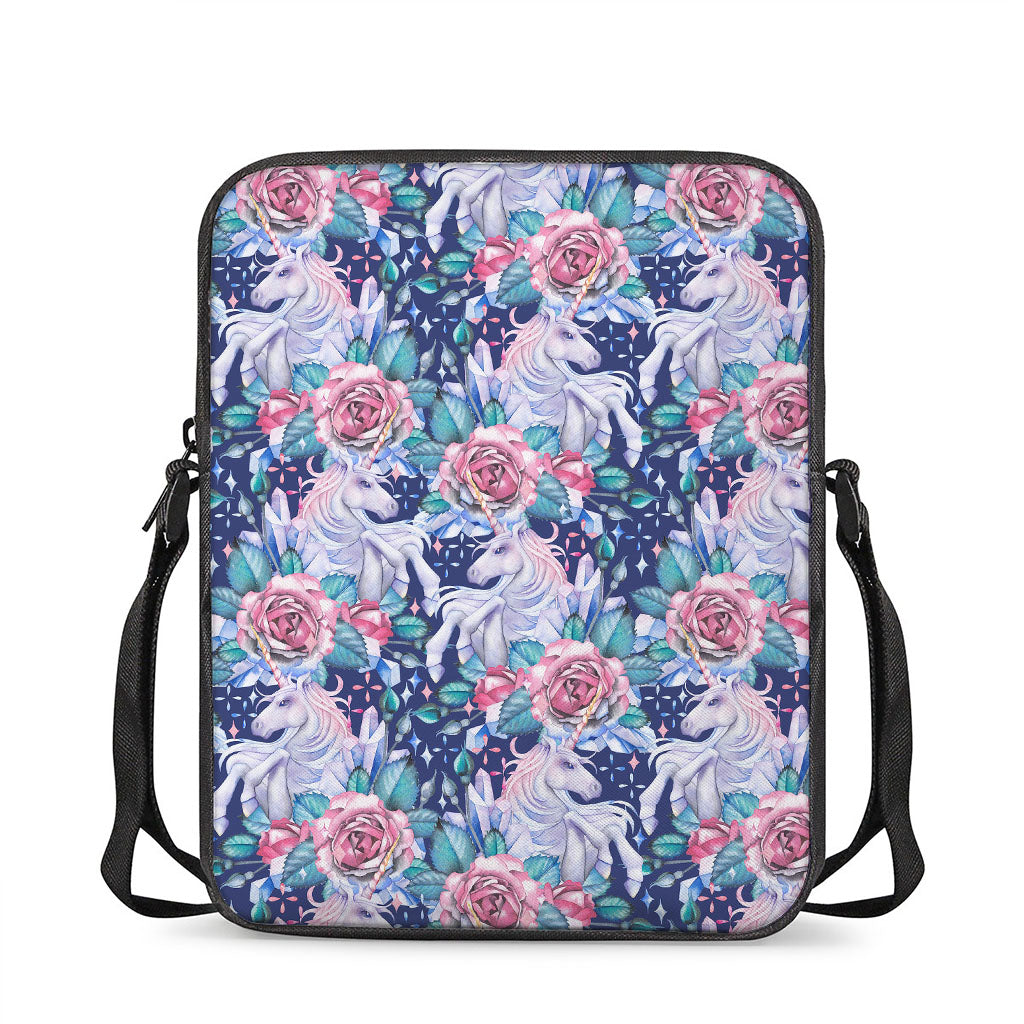 Blue Fairy Rose Unicorn Pattern Print Rectangular Crossbody Bag