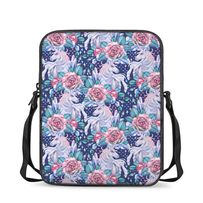 Blue Fairy Rose Unicorn Pattern Print Rectangular Crossbody Bag