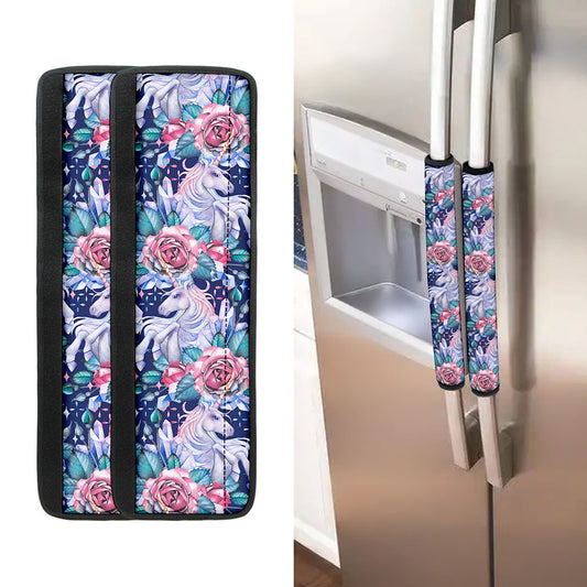 Blue Fairy Rose Unicorn Pattern Print Refrigerator Handle Covers