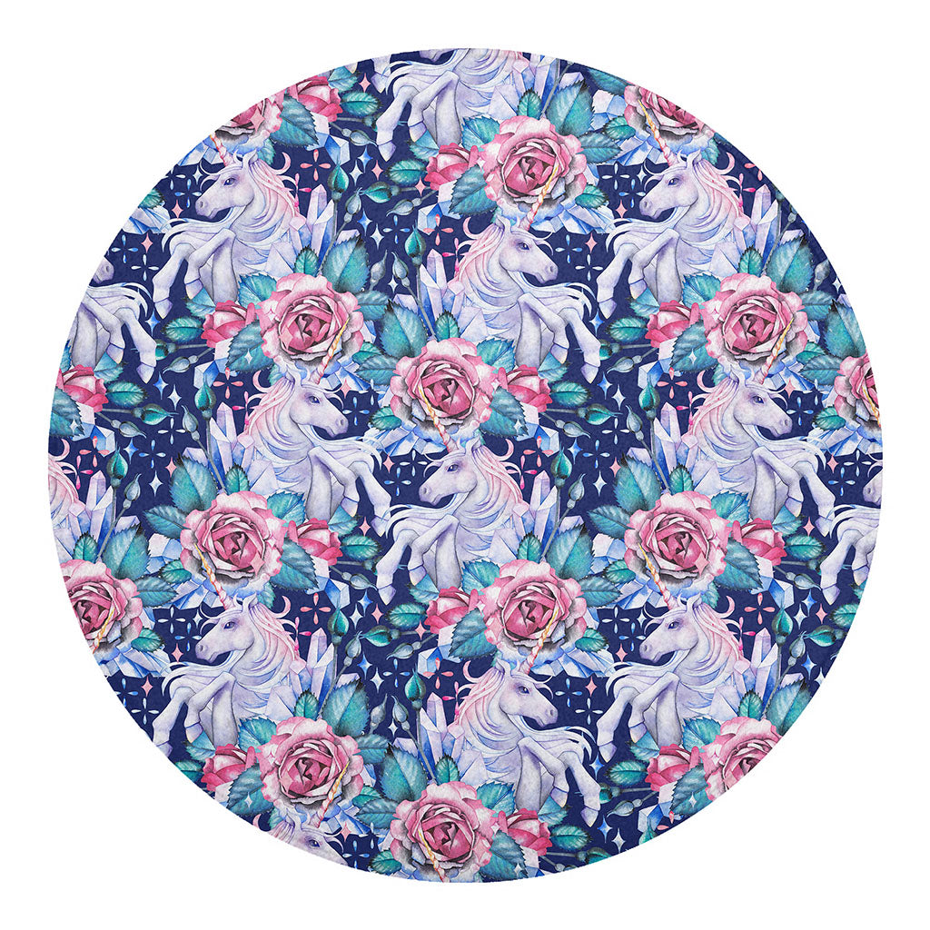 Blue Fairy Rose Unicorn Pattern Print Round Blanket