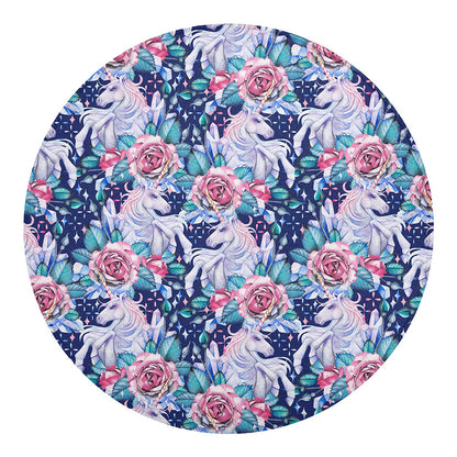 Blue Fairy Rose Unicorn Pattern Print Round Blanket