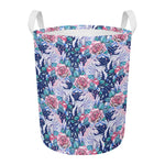 Blue Fairy Rose Unicorn Pattern Print Round Laundry Basket