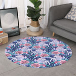 Blue Fairy Rose Unicorn Pattern Print Round Rug