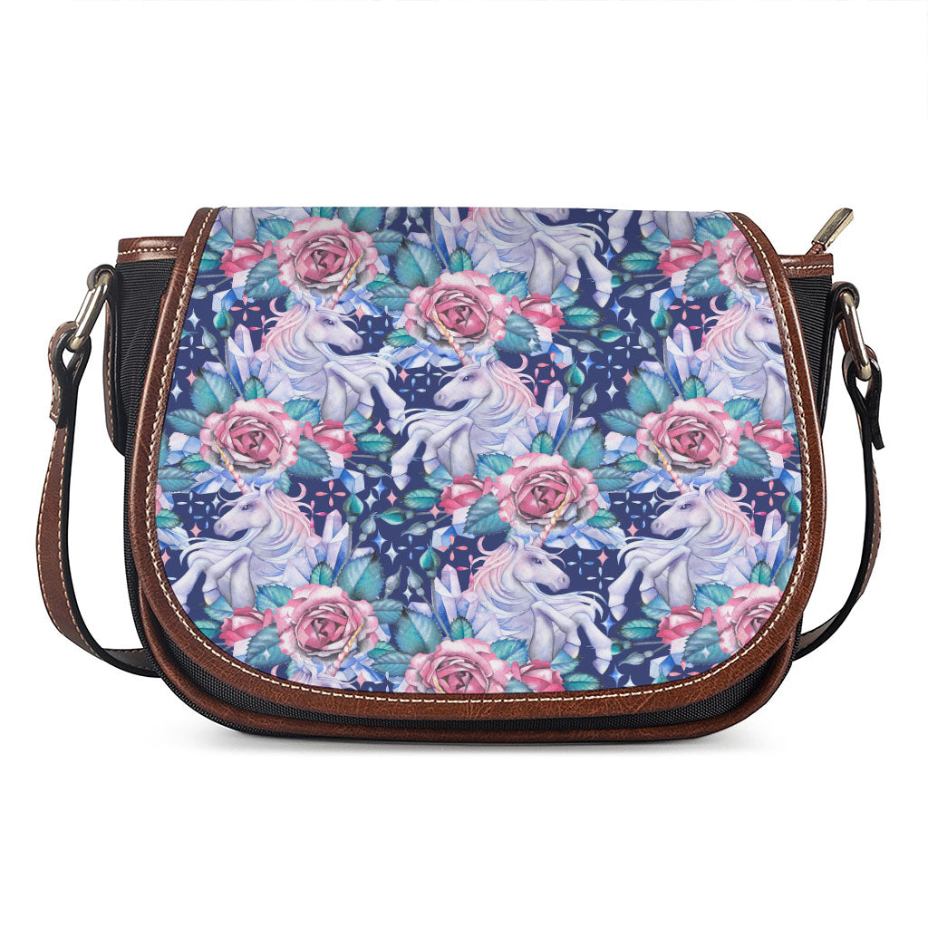 Blue Fairy Rose Unicorn Pattern Print Saddle Bag