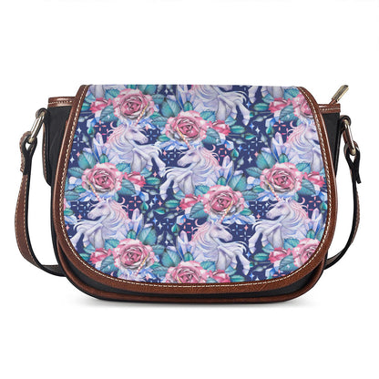 Blue Fairy Rose Unicorn Pattern Print Saddle Bag