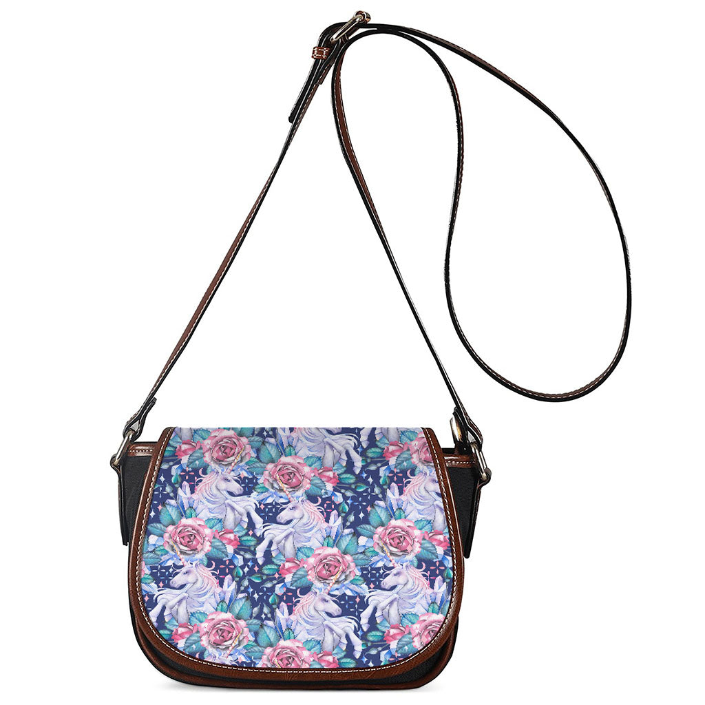 Blue Fairy Rose Unicorn Pattern Print Saddle Bag