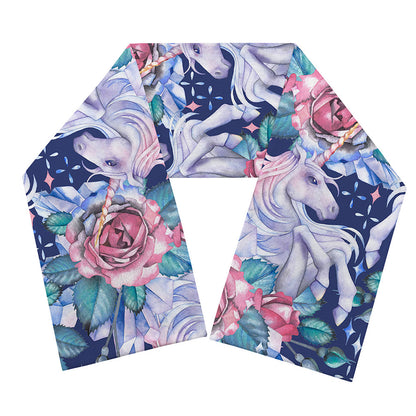 Blue Fairy Rose Unicorn Pattern Print Scarf