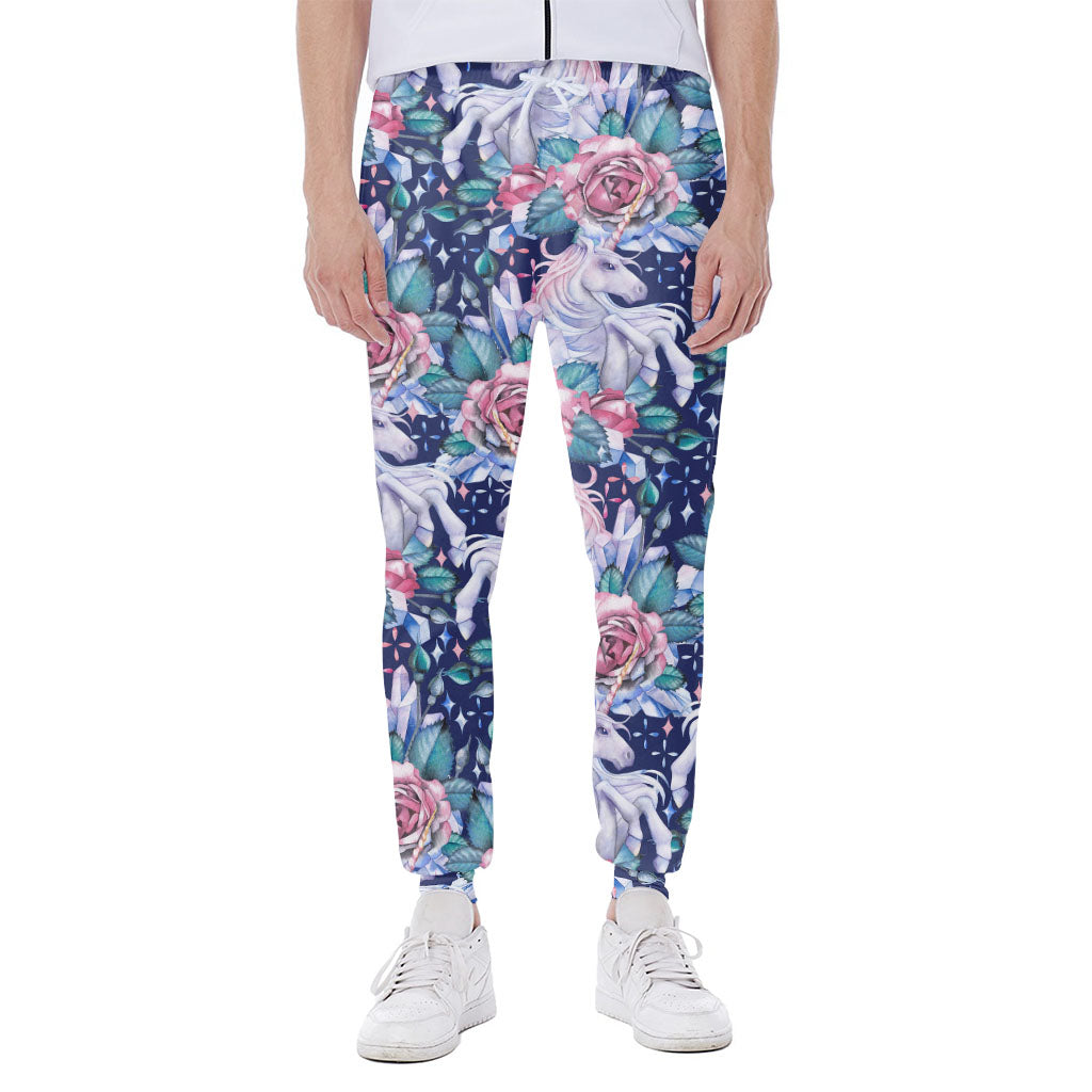 Blue Fairy Rose Unicorn Pattern Print Scuba Joggers
