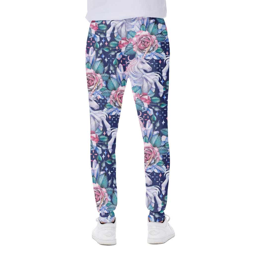Blue Fairy Rose Unicorn Pattern Print Scuba Joggers