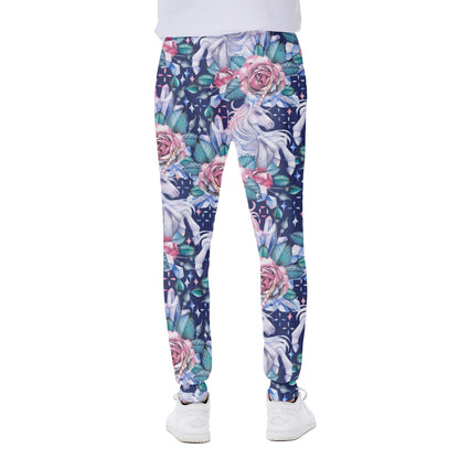Blue Fairy Rose Unicorn Pattern Print Scuba Joggers