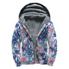 Blue Fairy Rose Unicorn Pattern Print Sherpa Lined Zip Up Hoodie