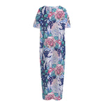 Blue Fairy Rose Unicorn Pattern Print Short Sleeve Long Nightdress