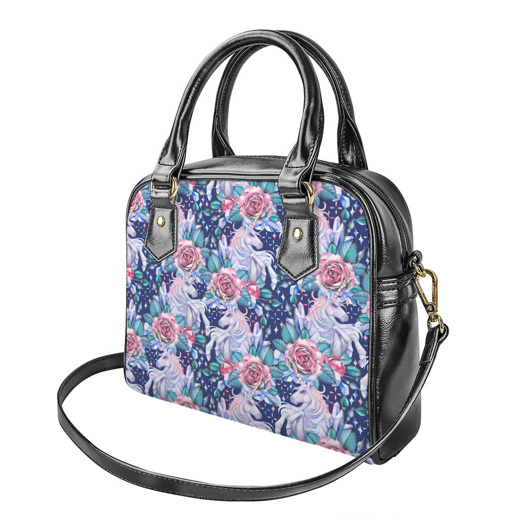 Blue Fairy Rose Unicorn Pattern Print Shoulder Handbag