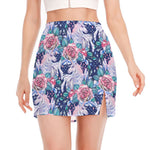 Blue Fairy Rose Unicorn Pattern Print Side Slit Mini Skirt