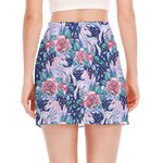 Blue Fairy Rose Unicorn Pattern Print Side Slit Mini Skirt