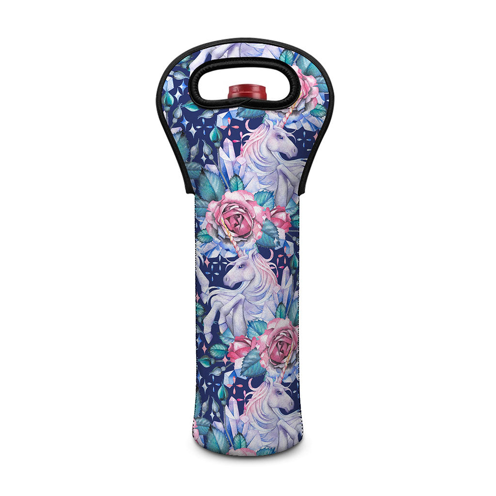 Blue Fairy Rose Unicorn Pattern Print Single Neoprene Wine Tote