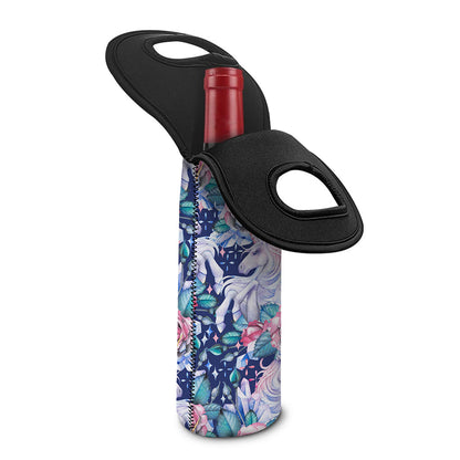 Blue Fairy Rose Unicorn Pattern Print Single Neoprene Wine Tote