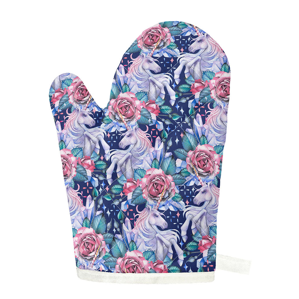 Blue Fairy Rose Unicorn Pattern Print Single Oven Mitt
