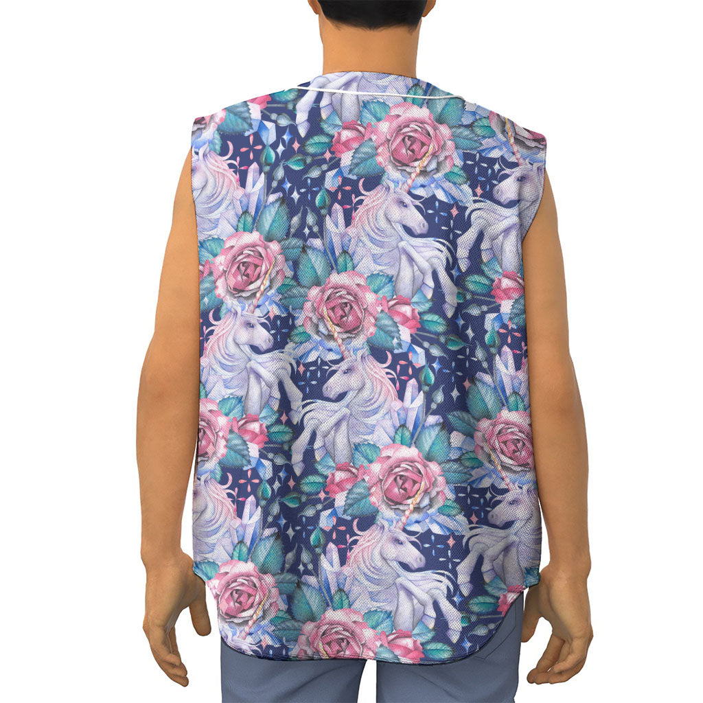 Blue Fairy Rose Unicorn Pattern Print Sleeveless Baseball Jersey