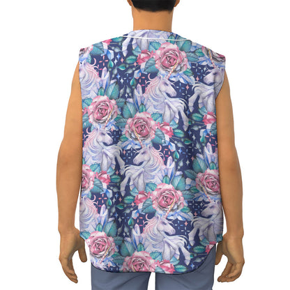 Blue Fairy Rose Unicorn Pattern Print Sleeveless Baseball Jersey
