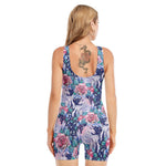 Blue Fairy Rose Unicorn Pattern Print Sleeveless One Piece Swimsuit