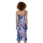 Blue Fairy Rose Unicorn Pattern Print Slim Fit Midi Cami Dress