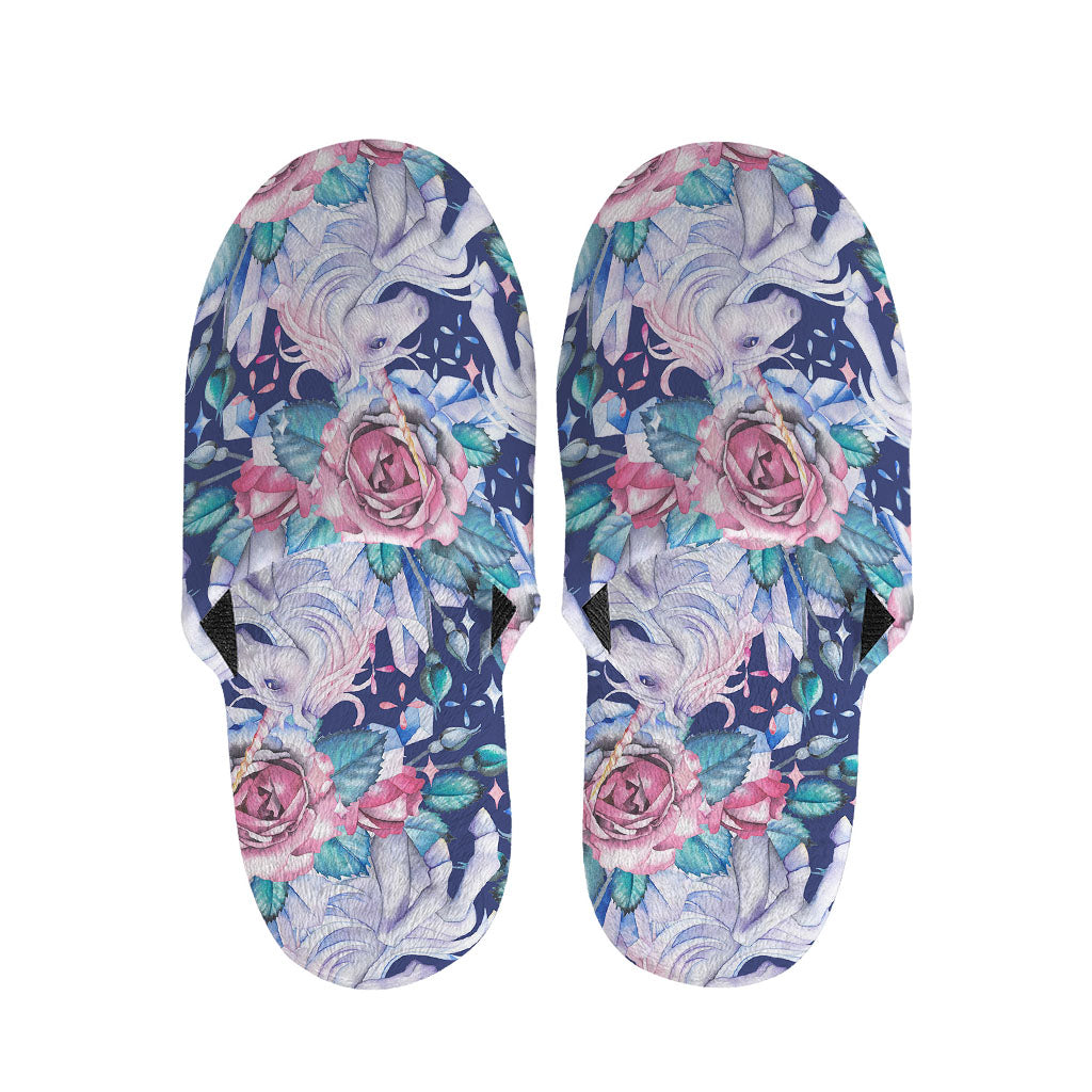 Blue Fairy Rose Unicorn Pattern Print Slippers