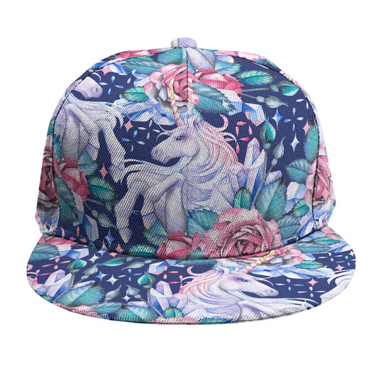 Blue Fairy Rose Unicorn Pattern Print Snapback Cap