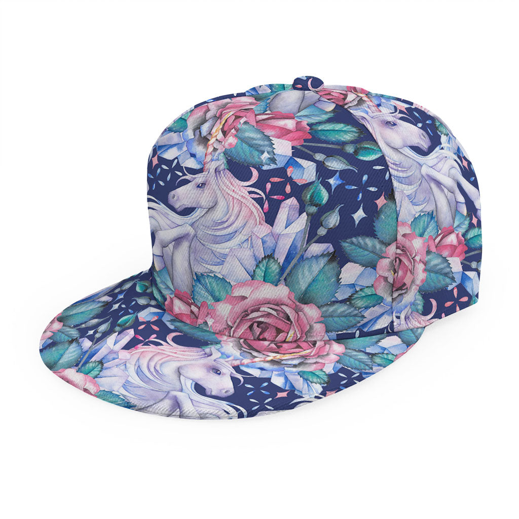 Blue Fairy Rose Unicorn Pattern Print Snapback Cap