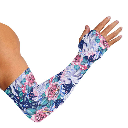 Blue Fairy Rose Unicorn Pattern Print Sun Protection Arm Sleeves
