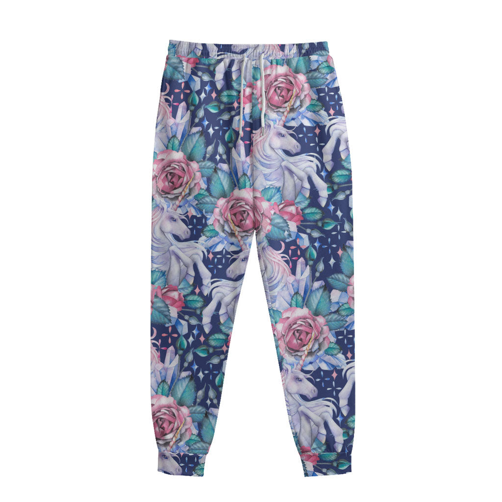 Blue Fairy Rose Unicorn Pattern Print Sweatpants