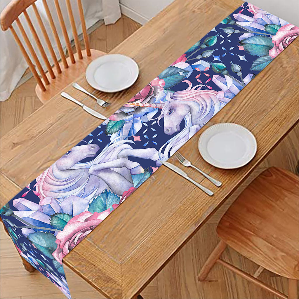 Blue Fairy Rose Unicorn Pattern Print Table Runner