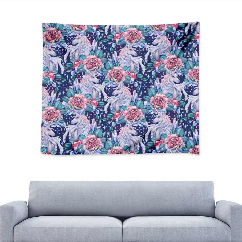 Blue Fairy Rose Unicorn Pattern Print Tapestry