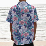Blue Fairy Rose Unicorn Pattern Print Textured Short Sleeve Shirt