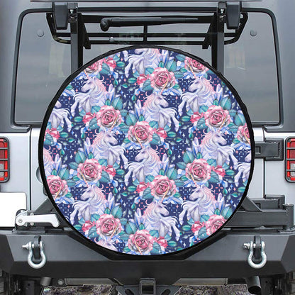 Blue Fairy Rose Unicorn Pattern Print Tire Cover