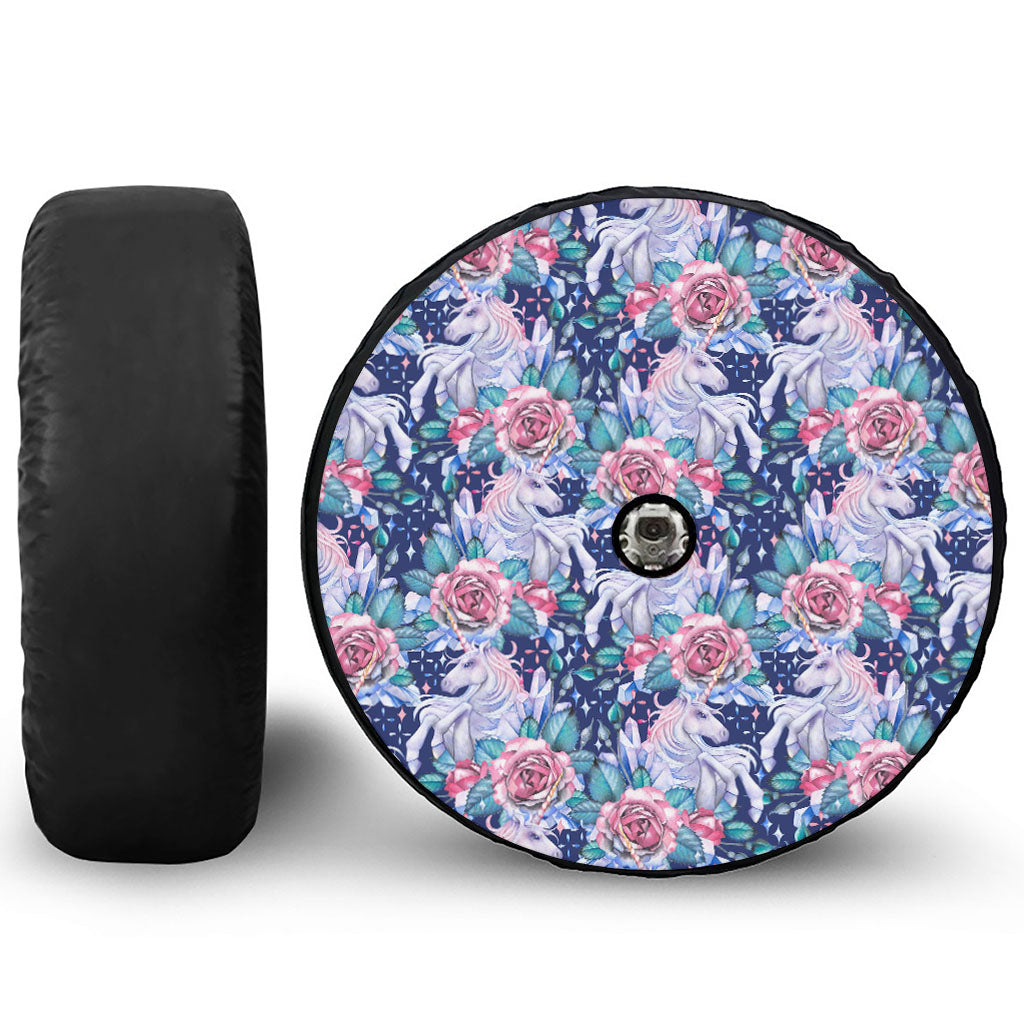 Blue Fairy Rose Unicorn Pattern Print Tire Cover With Camera Hole