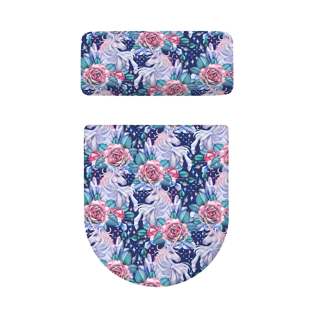 Blue Fairy Rose Unicorn Pattern Print Toilet Lid And Tank Cover Set
