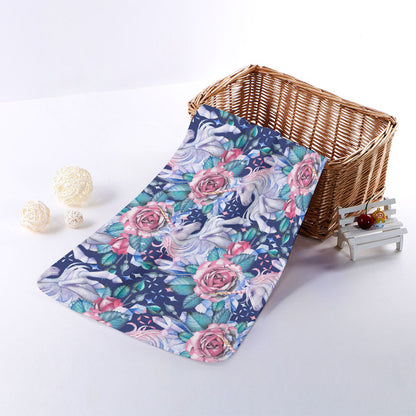 Blue Fairy Rose Unicorn Pattern Print Towel