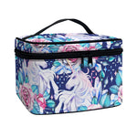 Blue Fairy Rose Unicorn Pattern Print Travel Makeup Bag