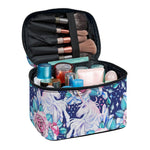 Blue Fairy Rose Unicorn Pattern Print Travel Makeup Bag