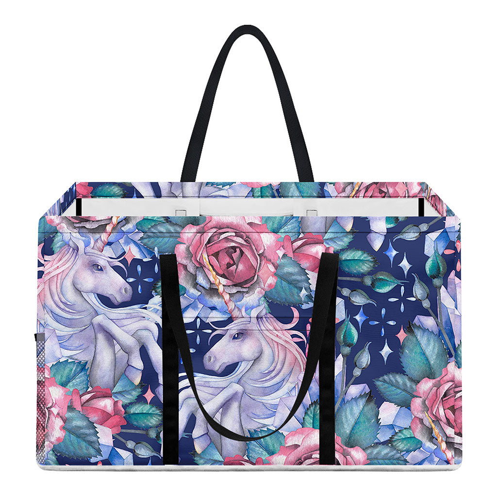 Blue Fairy Rose Unicorn Pattern Print Utility Tote Bag