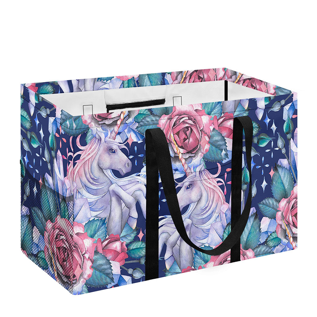Blue Fairy Rose Unicorn Pattern Print Utility Tote Bag