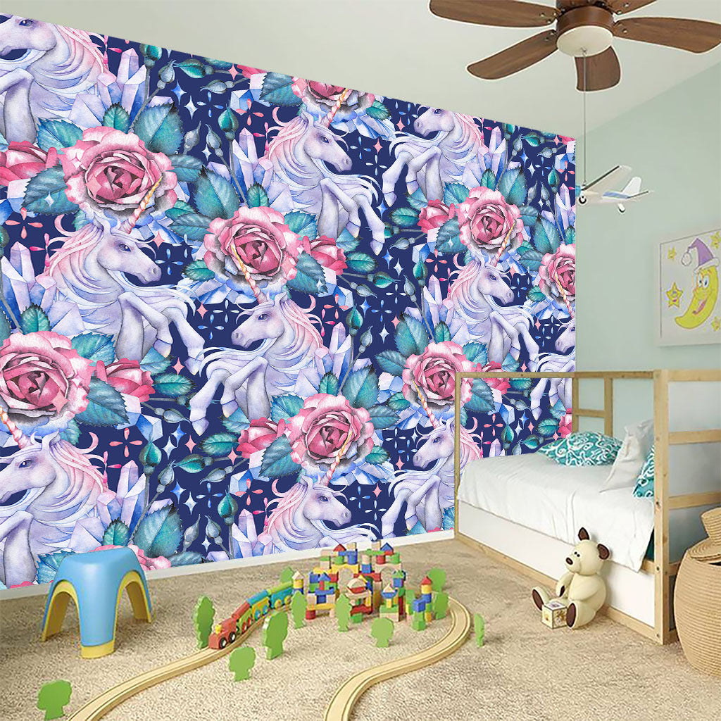 Blue Fairy Rose Unicorn Pattern Print Wall Sticker