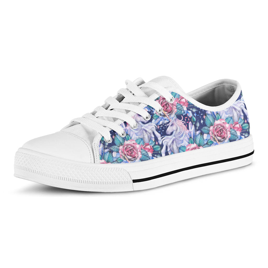 Blue Fairy Rose Unicorn Pattern Print White Low Top Sneakers
