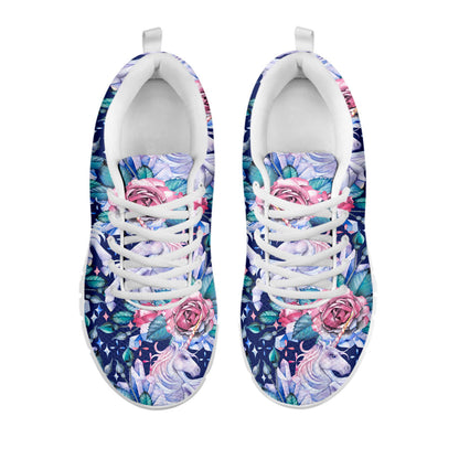 Blue Fairy Rose Unicorn Pattern Print White Running Shoes